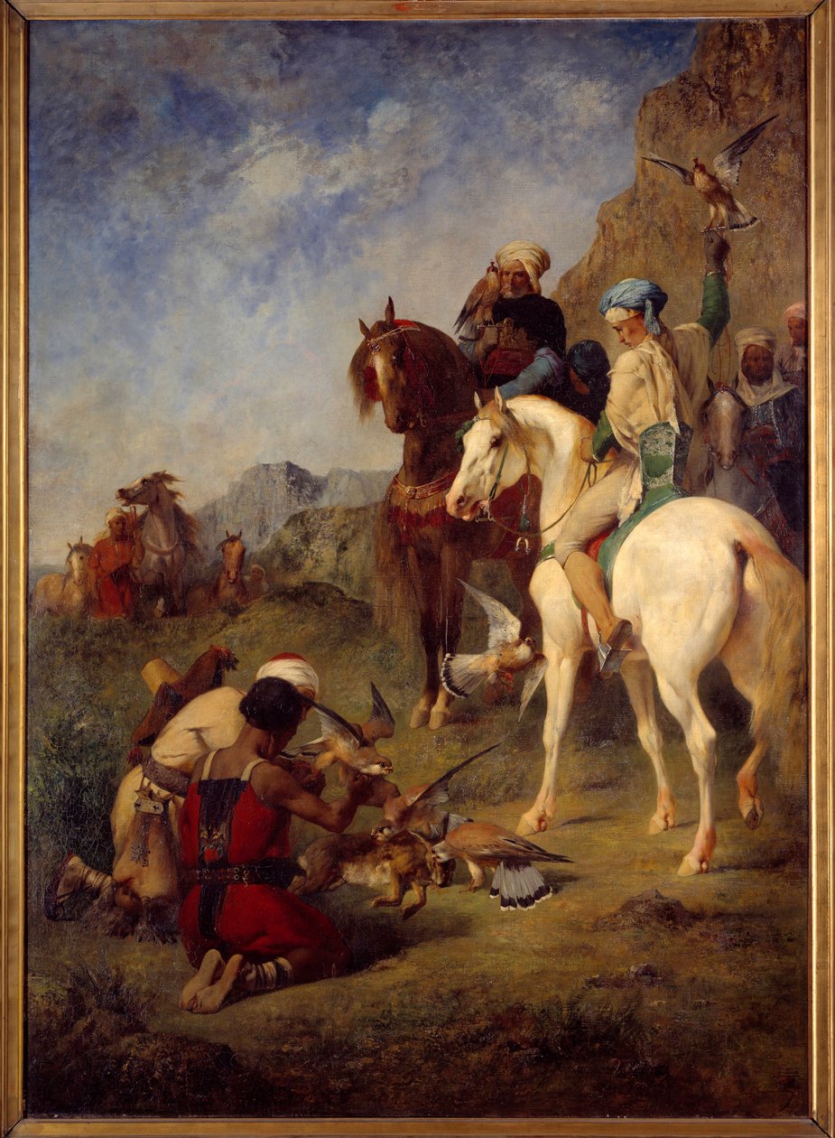 Haukkametsästys Algeriassa: parannuskeino. Eugene Fromentinin (1820-1876) maalaus tekijältä Eugène Fromentin