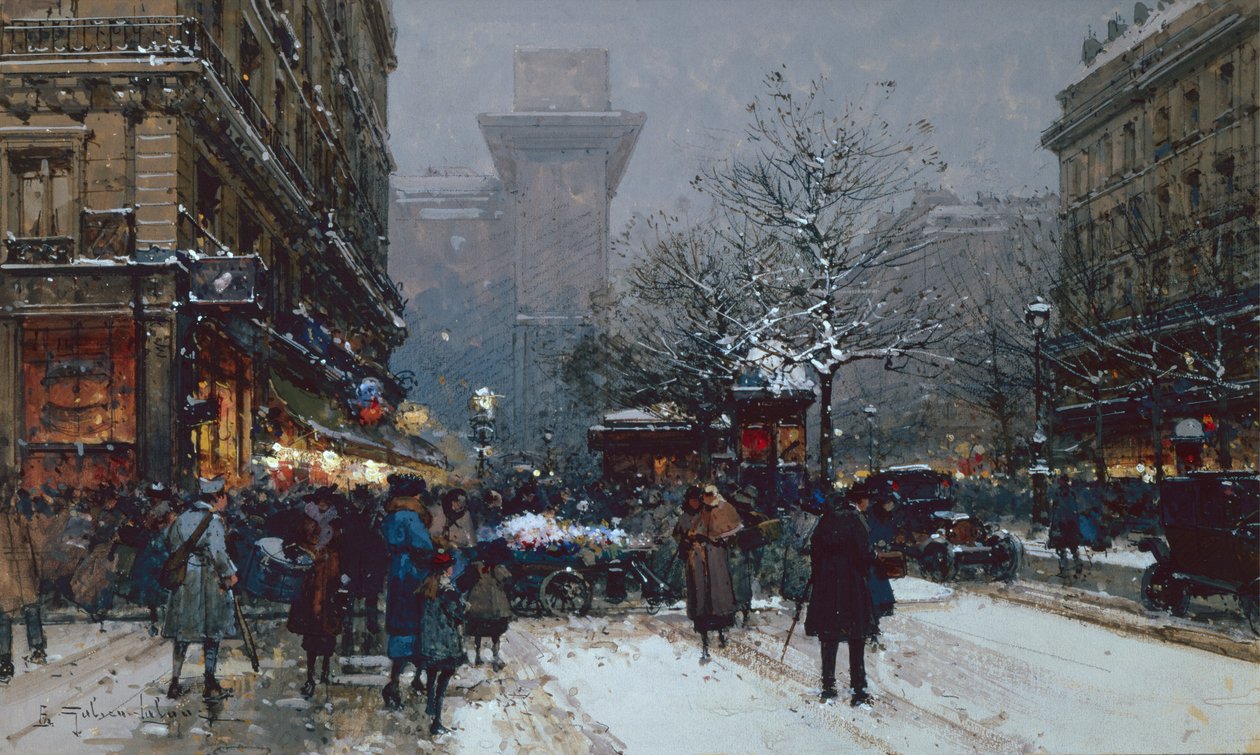 Porte St. Denis, Pariisi (musta liitu ja vartaloväri) tekijältä Eugene Galien Laloue