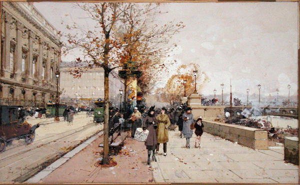 Seine, Pariisi (guassi paperilla) tekijältä Eugene Galien Laloue