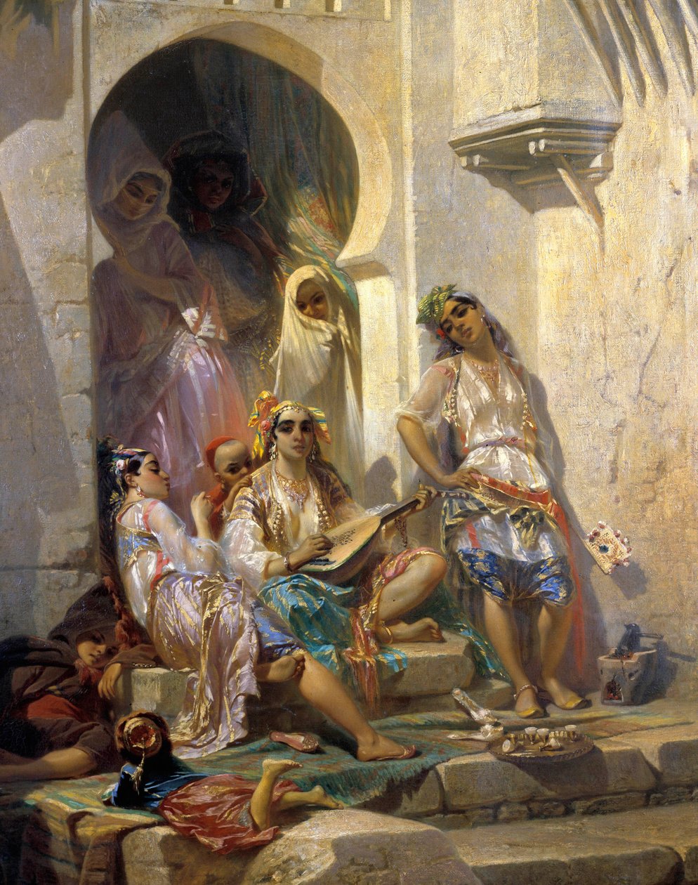 Orientalismi: "" Algerin naiset"" Eugene Giraudin (1806-1881) maalaus 1800-luvulta. Retket, Kuvataidemuseo tekijältä Eugene Giraud
