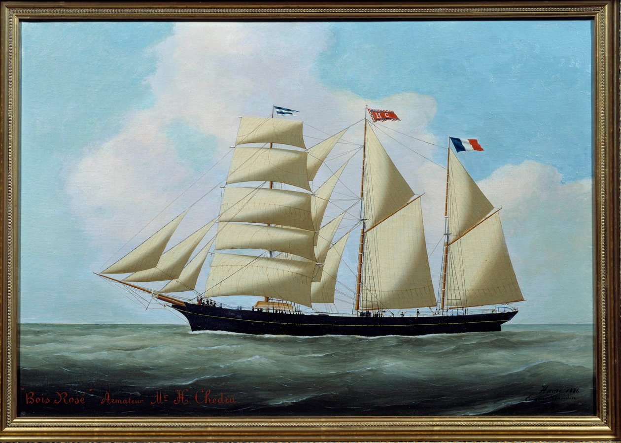 Eugene Margueritte-Grandinin Le Trois Matsin puu-ruusumaalaus Eugene Grandinissa (1833-1916) 1886 su. 0,56x0,81 m Fecamp, Newfoundlandin museo tekijältä Eugene Grandin