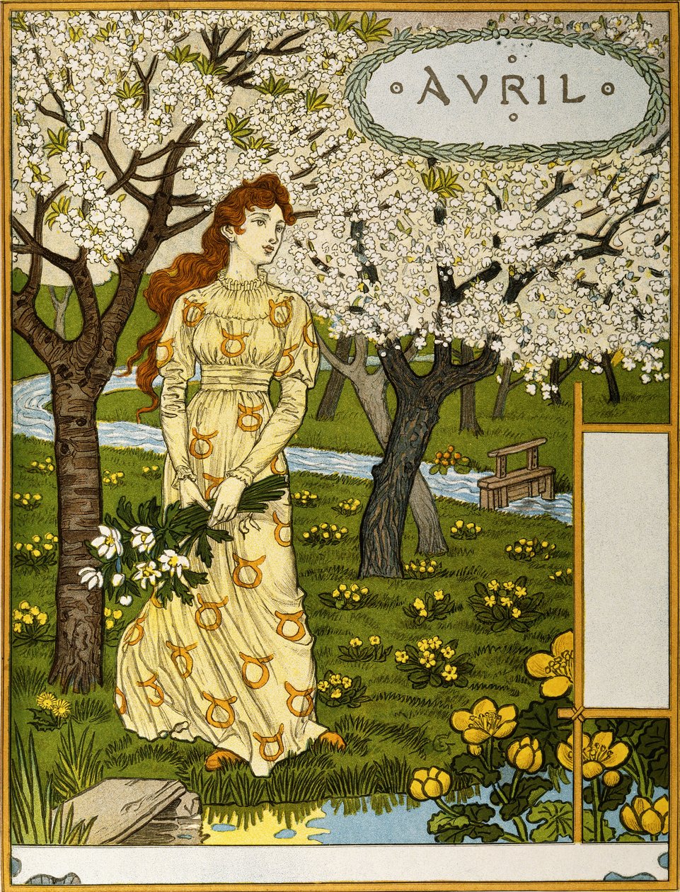 Huhtikuu, Kuvitus kuvataidesalkusta "The Month", 1896 tekijältä Eugene Grasset