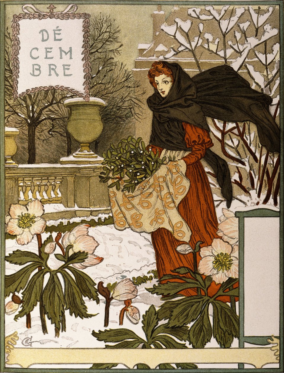Joulukuu, Kuvitus kuvataidesalkusta "Le Mois", 1896 tekijältä Eugene Grasset