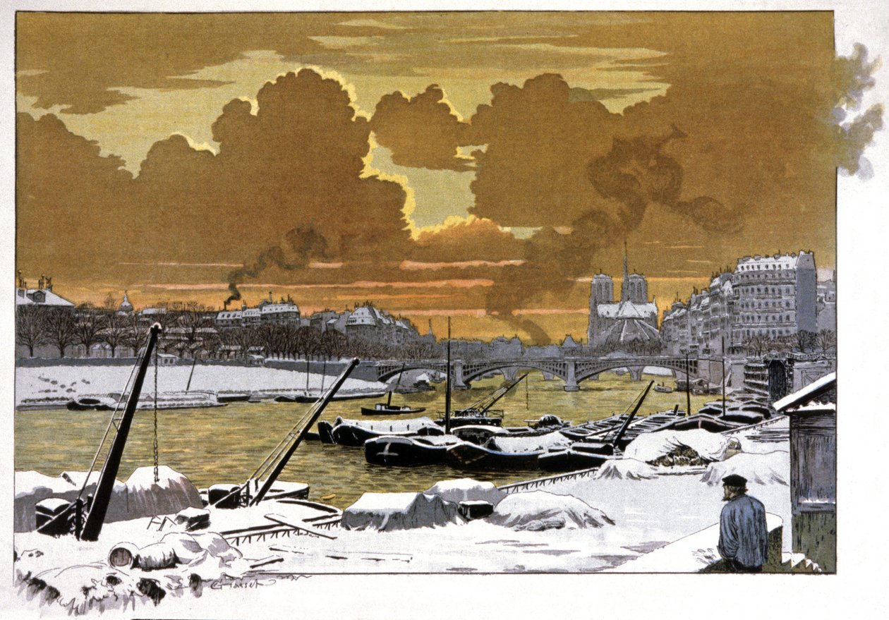 Paris, proomut lumen alla Pont de Sullyssa, n. 1905 tekijältä Eugene Grasset