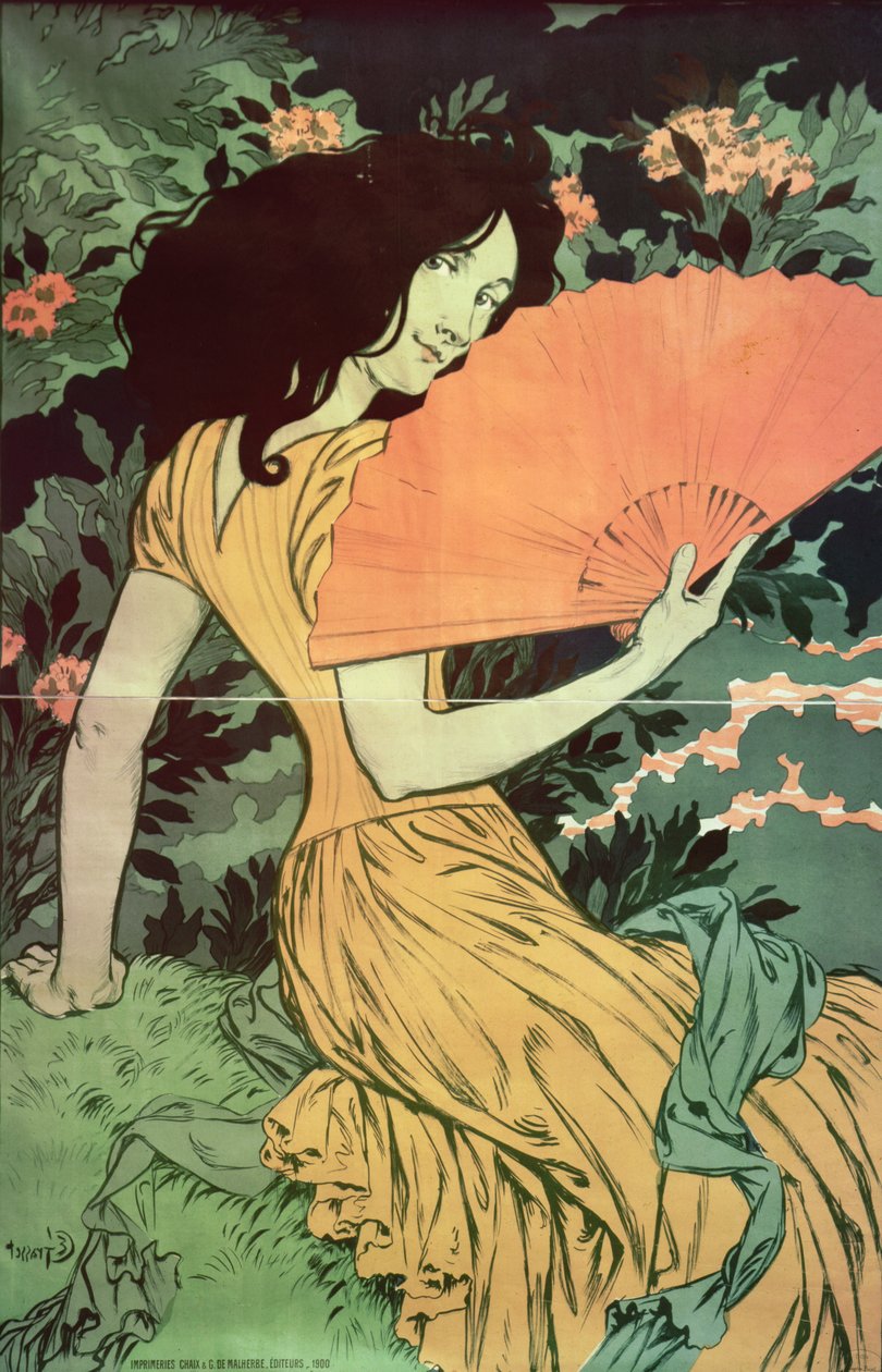 Nainen tuulettimen kanssa, 1900 tekijältä Eugene Grasset