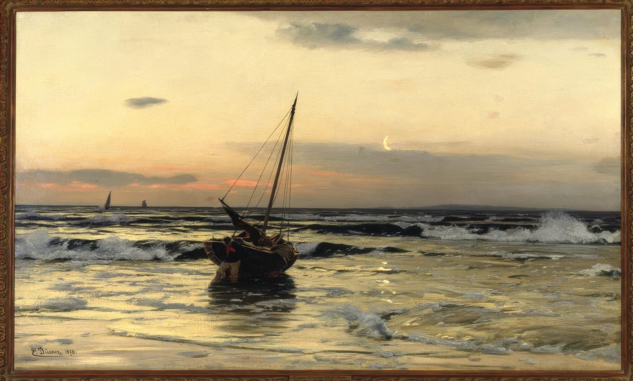 E. Dücker, auringonlasku meren rannalla tekijältä Eugene Gustav Dücker