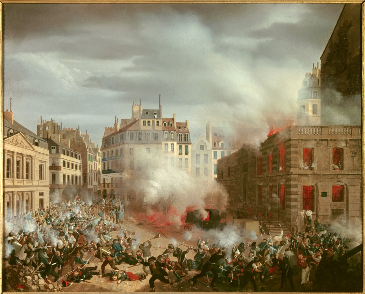 Vuoden 1848 vallankumous: "" Kuninkaanlinnan vesitorni-aukion tulipalo 24. helmikuuta 1848". Eugene Hagnauerin maalaus tekijältä Eugene Hagnauer
