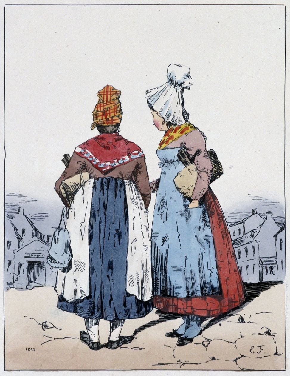 Kaksi naista, Kairon aukio - Eugène Forestin "" Souvenirs of a loafer" -osassa, toim. Delpech, Pariisi, v.1830 tekijältä Eugene Hippolyte Forest