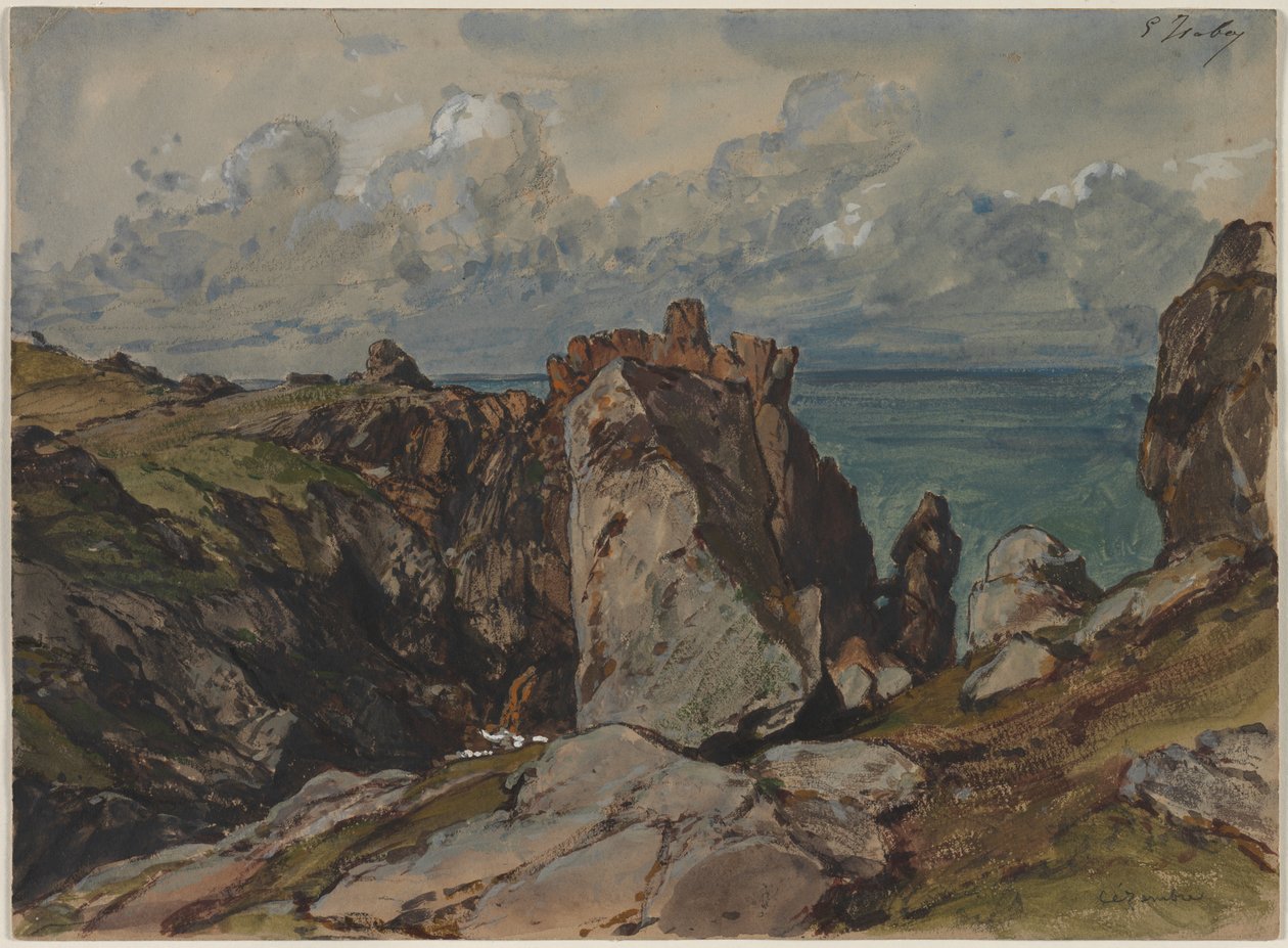 Kallioita meren rannalla Cézembressä, Bretagnen, n. 1830. tekijältä Eugene Isabey