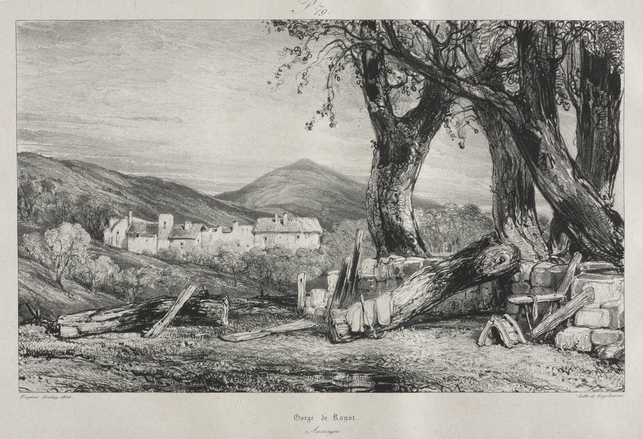 Kuvankauniita ja romanttisia matkoja vanhassa Ranskassa: Auvergne voi. II, Royatin rotko, levy 79, 1830 tekijältä Eugene Isabey