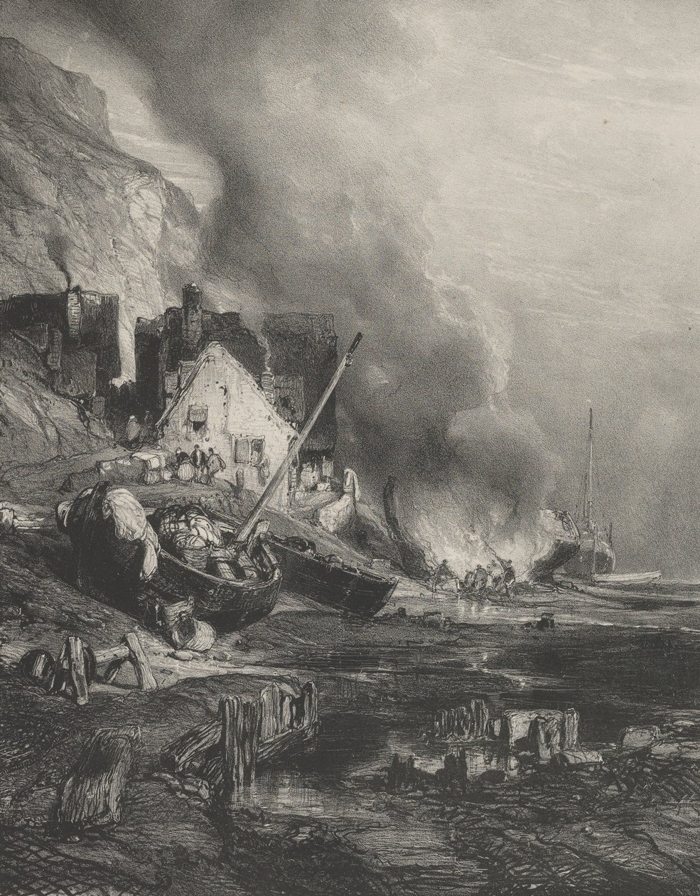 Laivan uudelleenasennus laskuveden aikaan, 1833. tekijältä Eugene Isabey