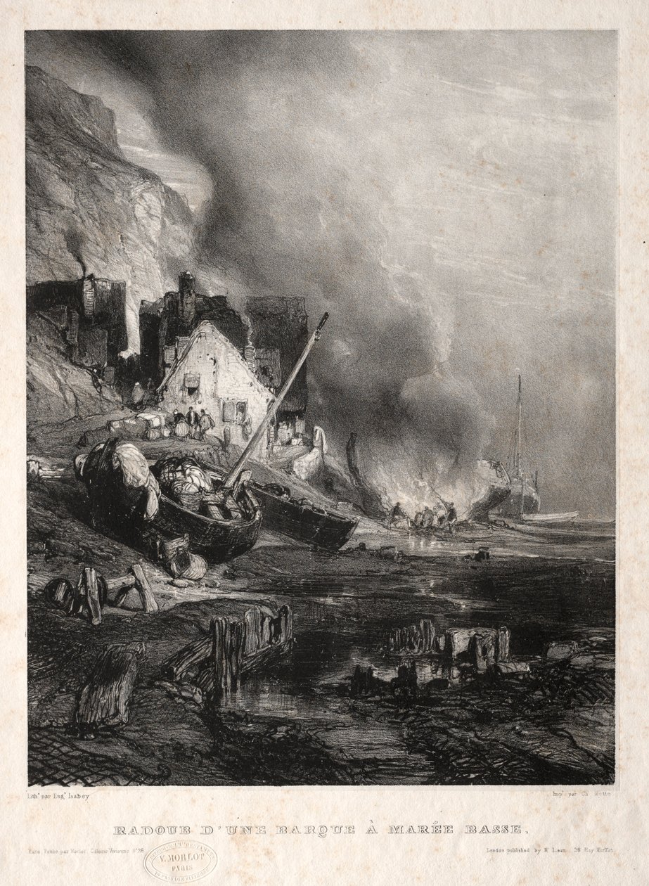 Kuusi merijalkaväkeä: Veneen korjaus laskuveden aikaan, 1833. tekijältä Eugene Isabey