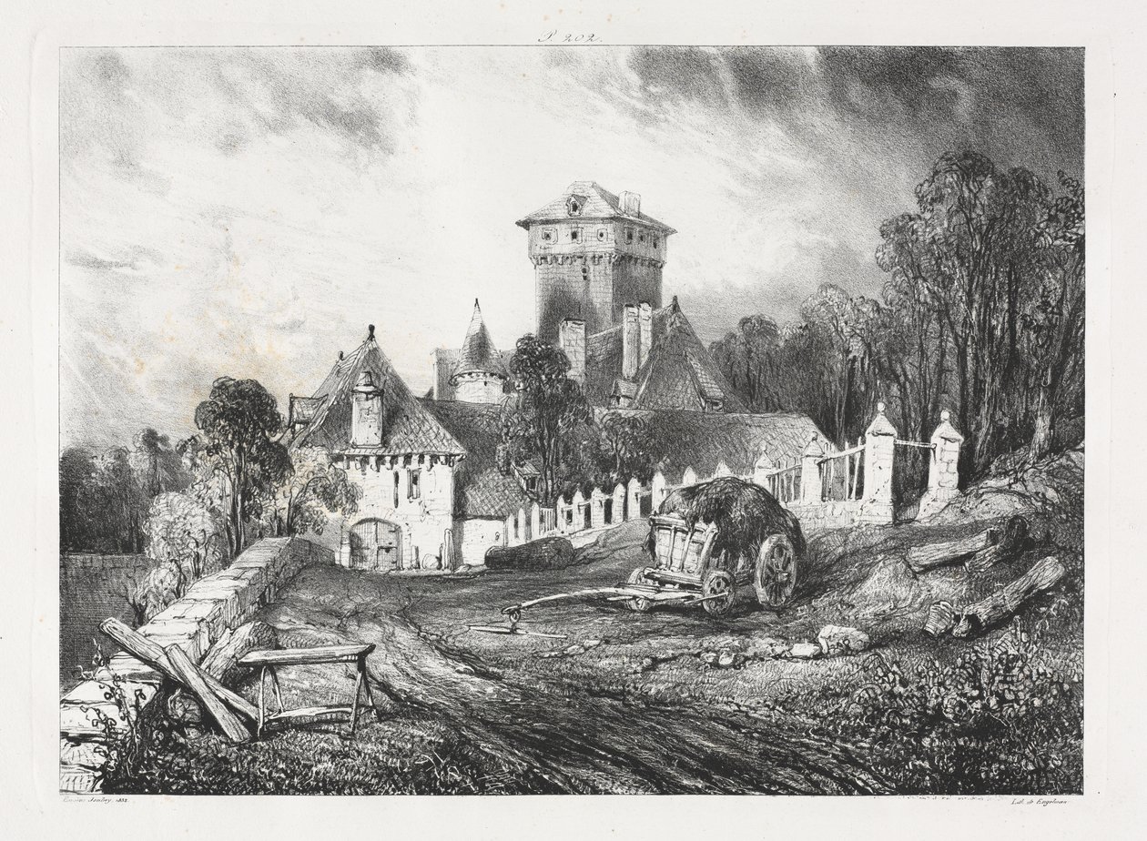 Kuvankauniita ja romanttisia matkoja muinaisessa Ranskassa, Auvergne: Château de Pesteil Polminhacissa tekijältä Eugene Isabey