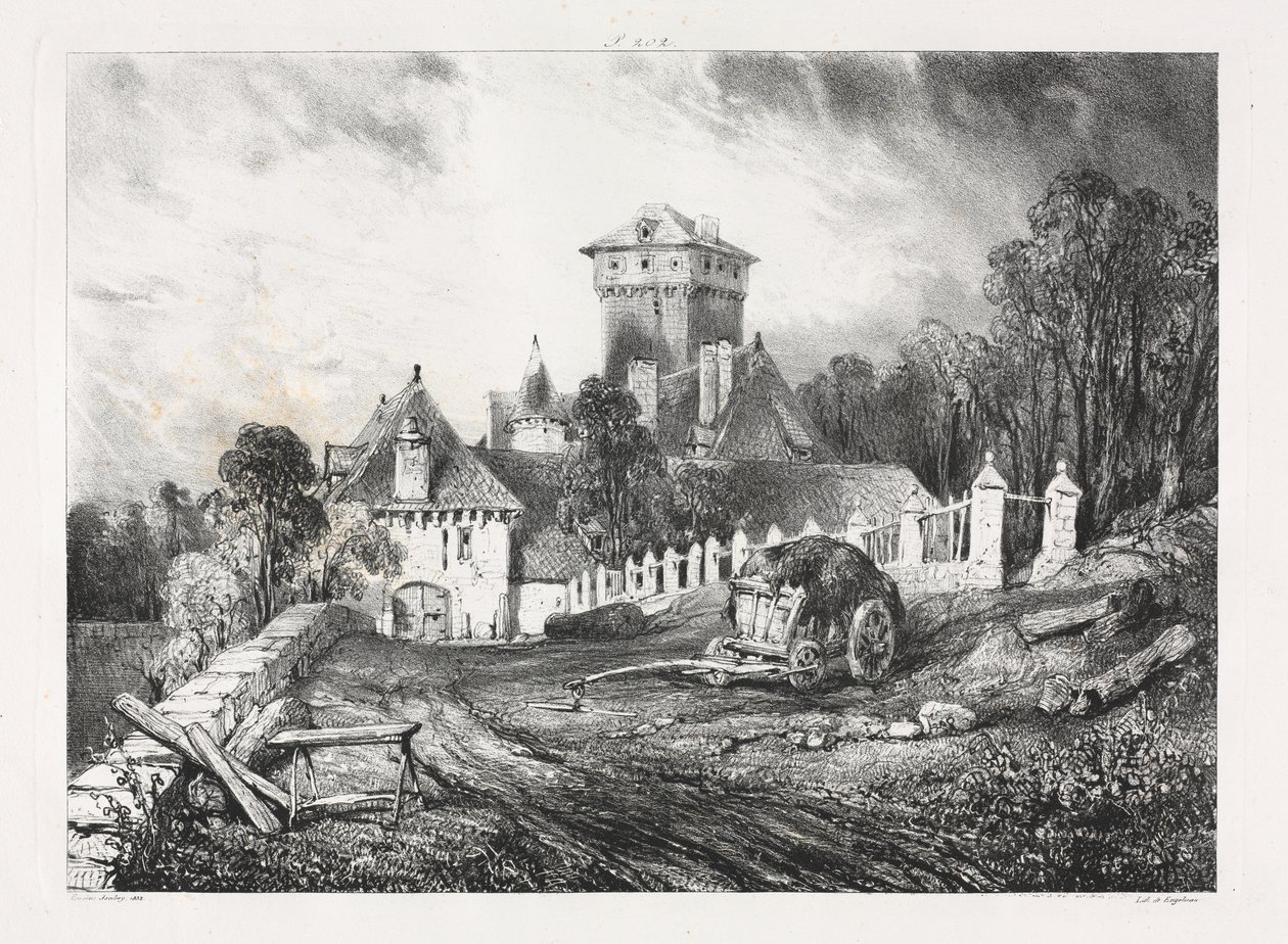 Kuvankauniita ja romanttisia matkoja muinaisessa Ranskassa, Auvergne: Château de Pesteil Polminhacissa tekijältä Eugene Isabey