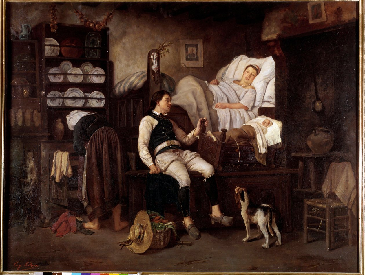 Sisustus Bas-Breton tai Le Nouveau Ne Breton Perhe sisätiloissa. Eugene Leroux