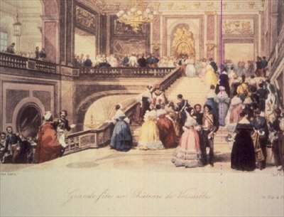 Ball at Chateau de Versailles, kaiverrus Charles Rolls (värillinen kaiverrus) tekijältä Eugene Louis (after) Lami