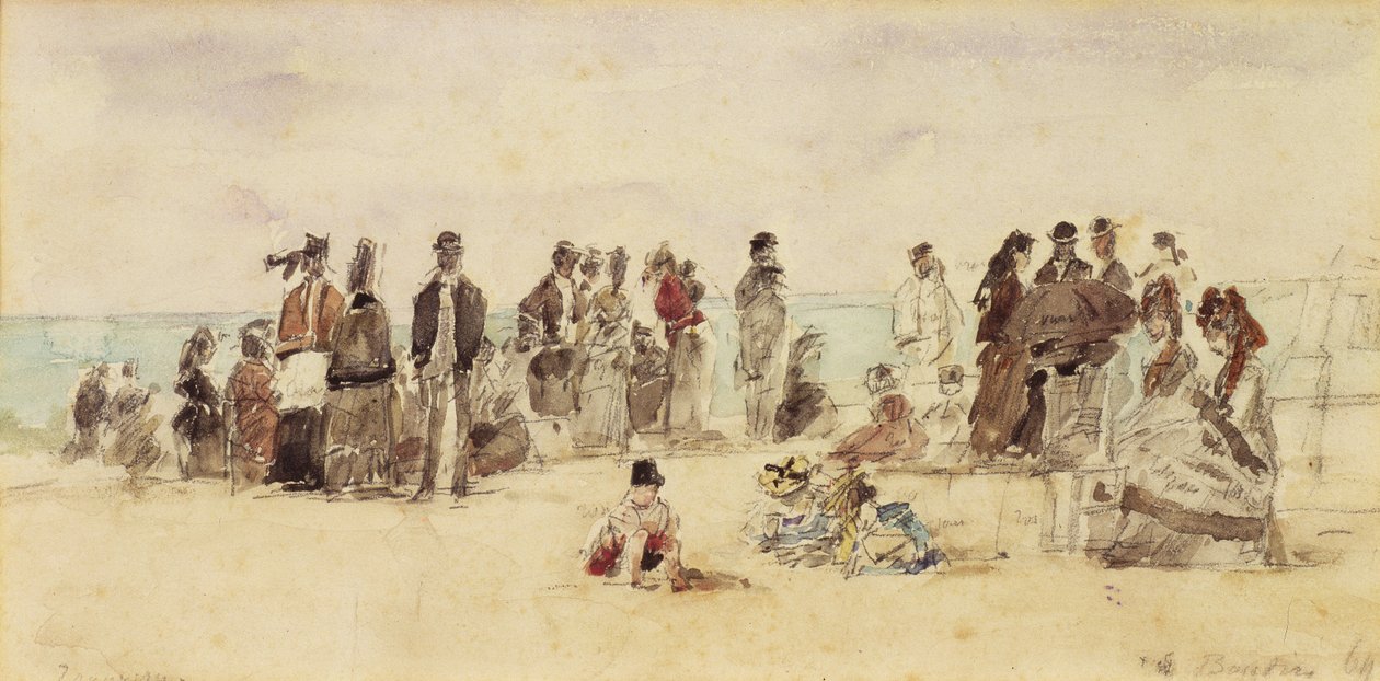 Beach Scene, 1864 (kynä & muste & wc paperilla) tekijältä Eugene Louis Boudin