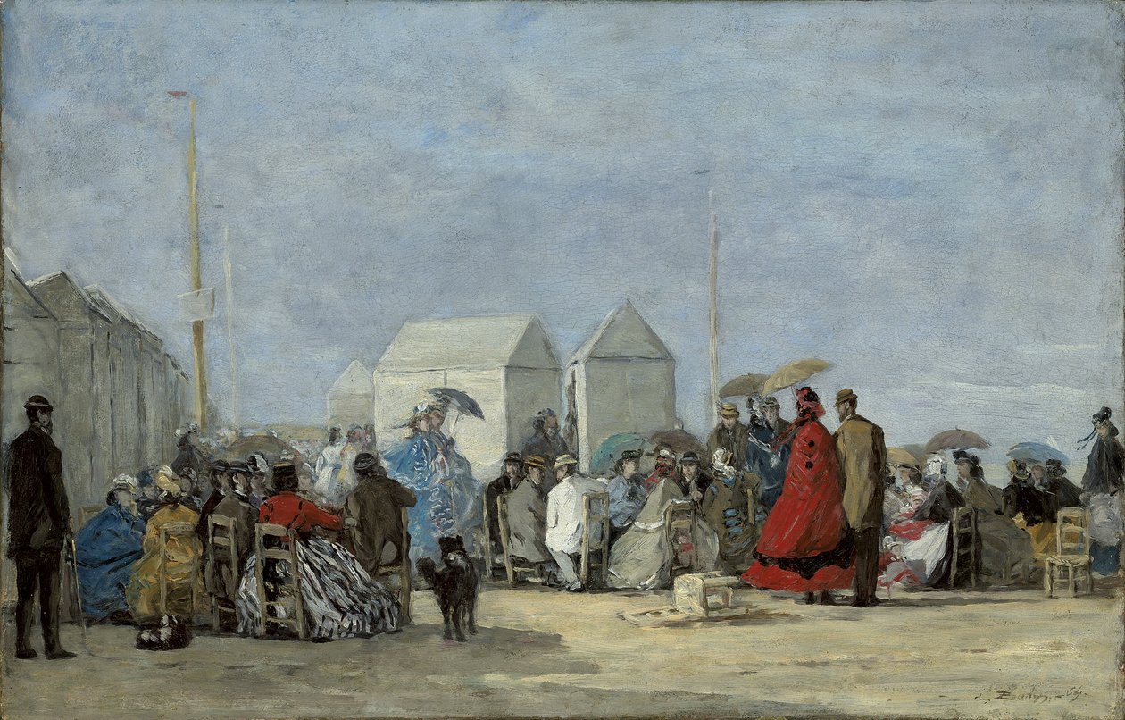 Rantakohtaus Trouvillessa; Rantakohtaus Trouvillessa, 1864 tekijältä Eugene Louis Boudin
