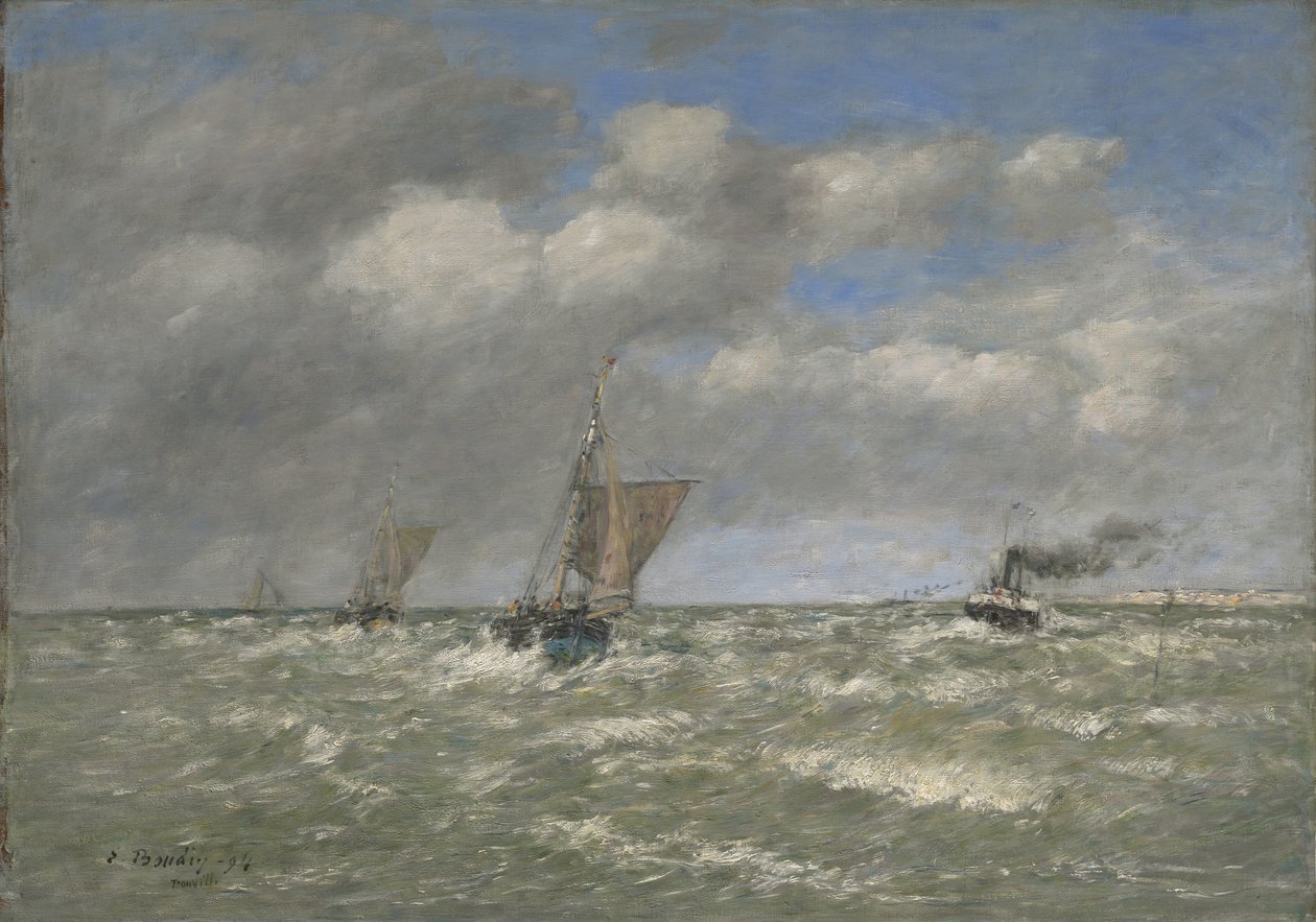 Veneet palaavat satamaan Trouvilleen, 1894 tekijältä Eugene Louis Boudin