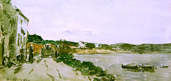 Rannikkokohtaus (akvarelli ja musta liitu paperille) tekijältä Eugene Louis Boudin