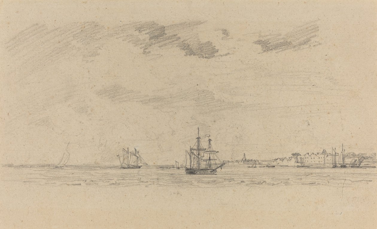 Rannikkomaisema merenkulun kanssa, c. 1858. tekijältä Eugene Louis Boudin