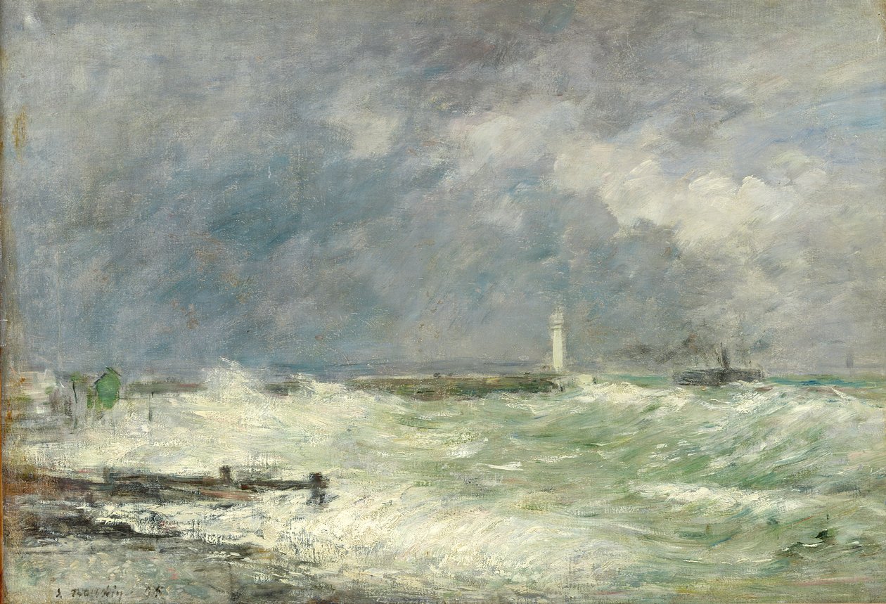 Le Havren sataman sisäänkäynti myrskysäässä, 1895. tekijältä Eugene Louis Boudin