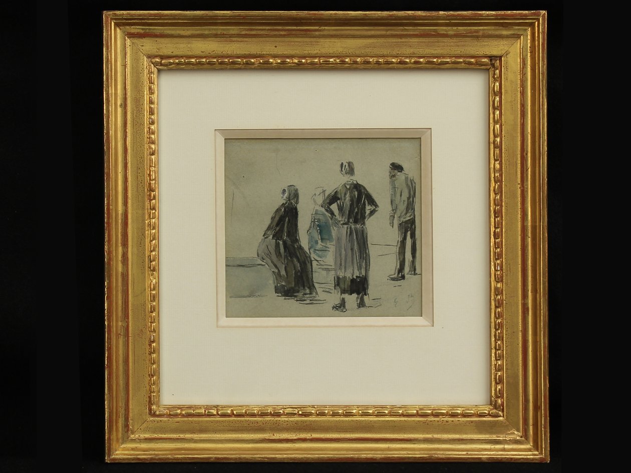 Figuurit rannalla, n. 1860 (konte & akvarelli paperille) tekijältä Eugene Louis Boudin