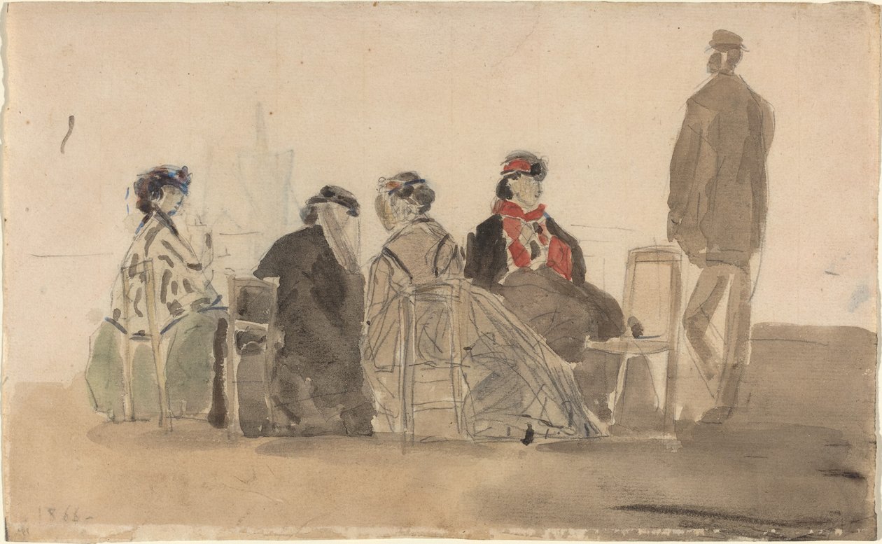 Neljä naista istuvat Trouvillessa, 1866. tekijältä Eugene Louis Boudin