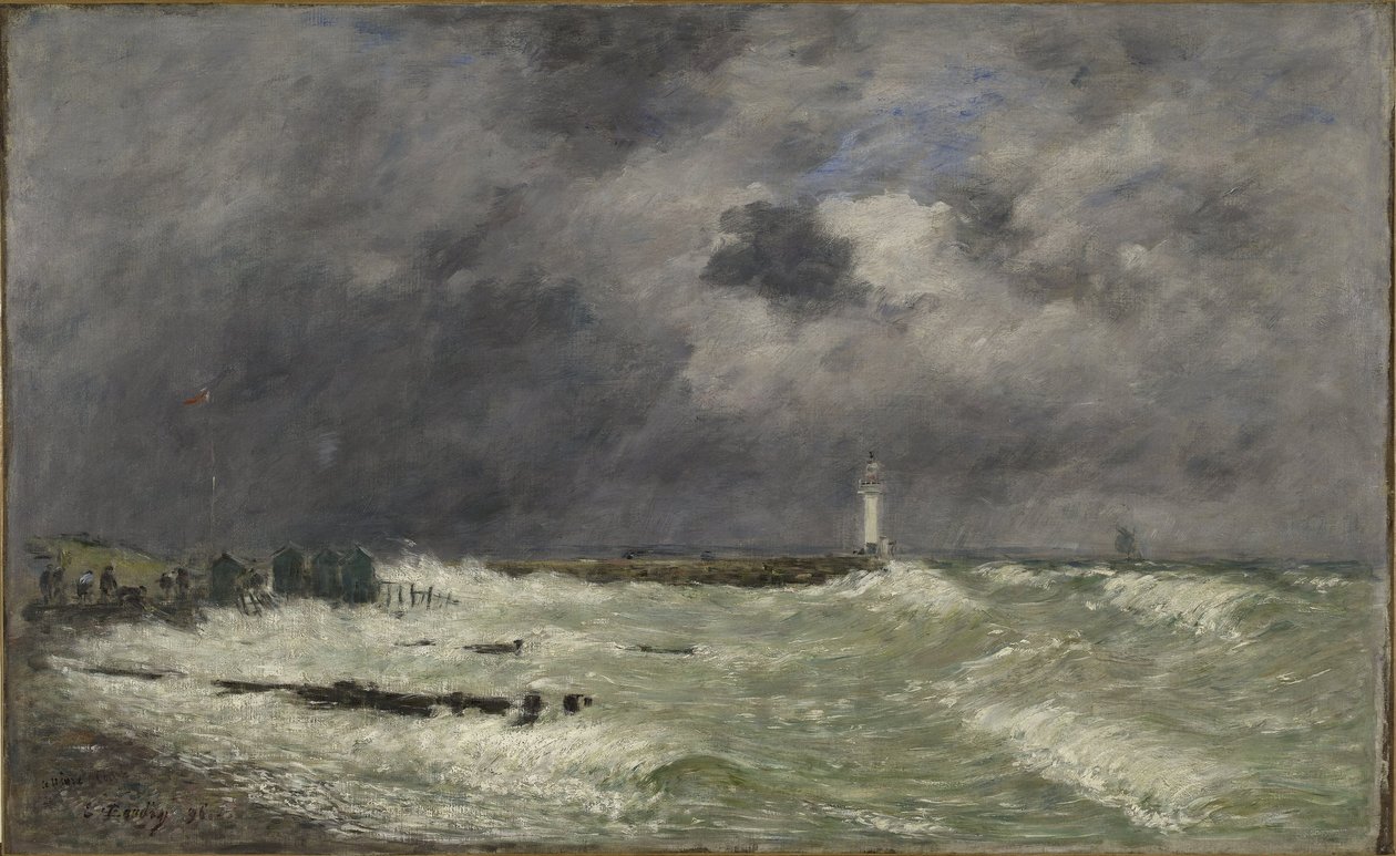 Le Havren Frascatin edustalla myrskytuulessa tekijältä Eugene Louis Boudin