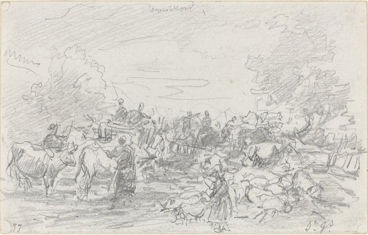 Laujat ylittävät puron, 1877. tekijältä Eugene Louis Boudin