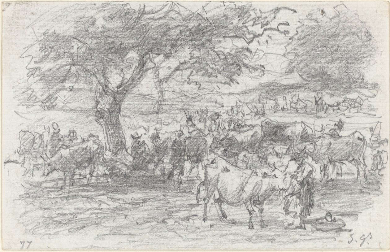 Paimenet ja karja, 1877. tekijältä Eugene Louis Boudin