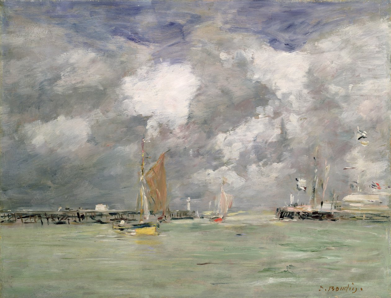 Nousuvesi Trouvillessa, n. 1892-1896 tekijältä Eugene Louis Boudin
