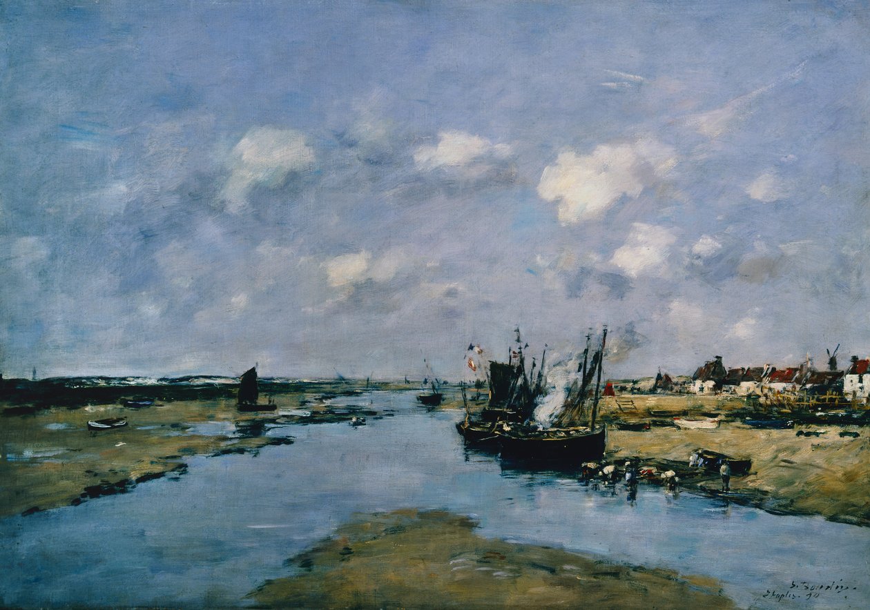 La Canche at Low Tide, Etaples (öljy kankaalle) tekijältä Eugene Louis Boudin