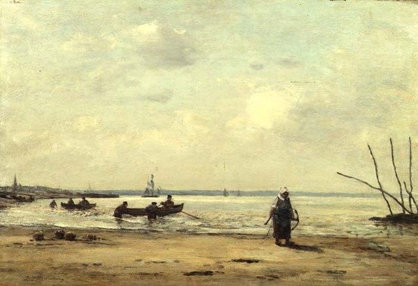 Laskuvesi lähellä Honfleuria, n. 1864-66 (öljy paneelissa) tekijältä Eugene Louis Boudin