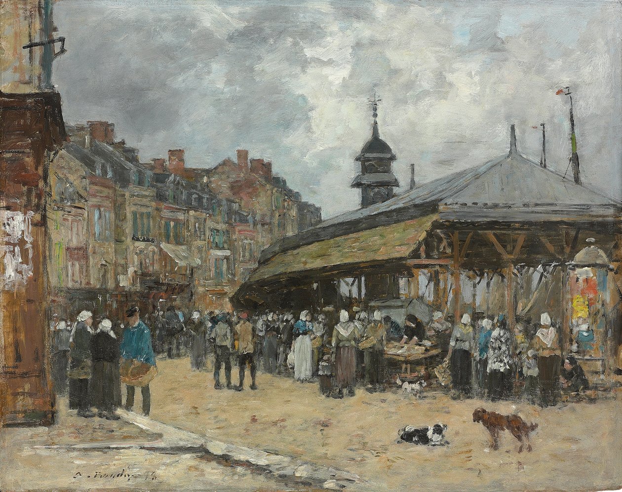 Markkinat Trouvillessa; maaliskuuta Trouvillessa 1878 tekijältä Eugene Louis Boudin