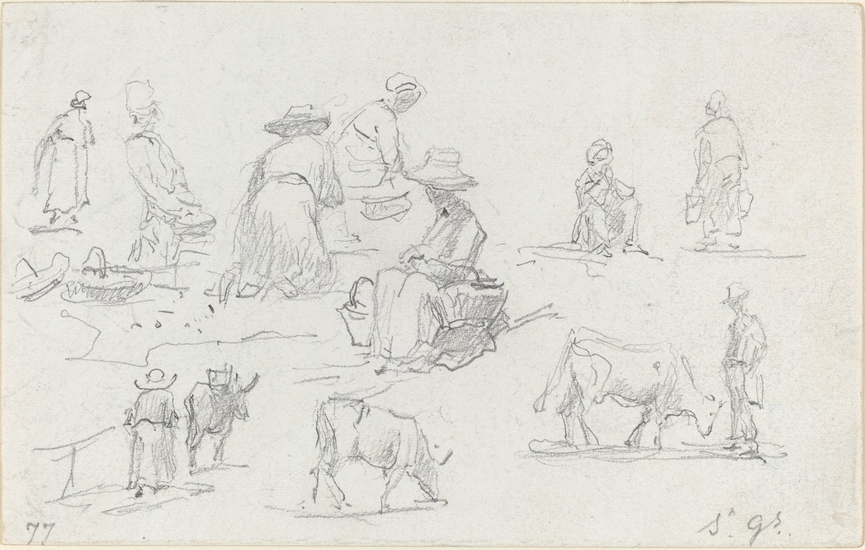Talonpojat ja lehmät [recto], 1877. tekijältä Eugene Louis Boudin