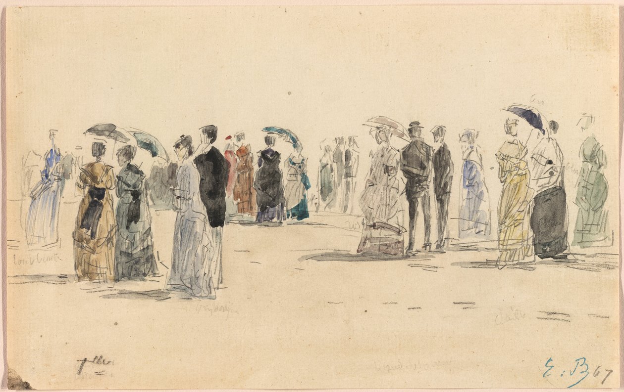 Ihmisiä Trouvillen rannalla tekijältä Eugene Louis Boudin