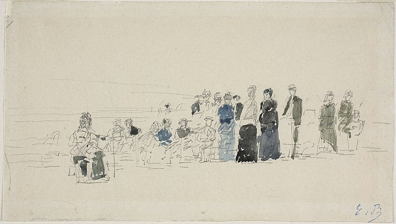Alushameet rannalla (recto); Breton Women on the Beach (käänteinen) tekijältä Eugene Louis Boudin