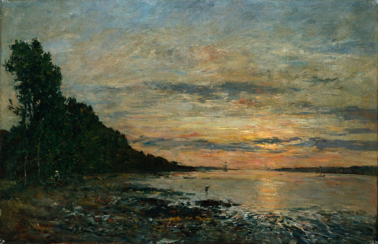 Plougastel, Auringonlasku suiston yli, n. 1870-73 tekijältä Eugene Louis Boudin