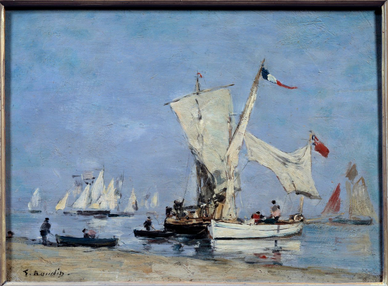 Eugene Louis Boudinin (1824-1898) purjeveneiden maalaus 1869 su. 0,24x0,33 m Pariisi, musee d