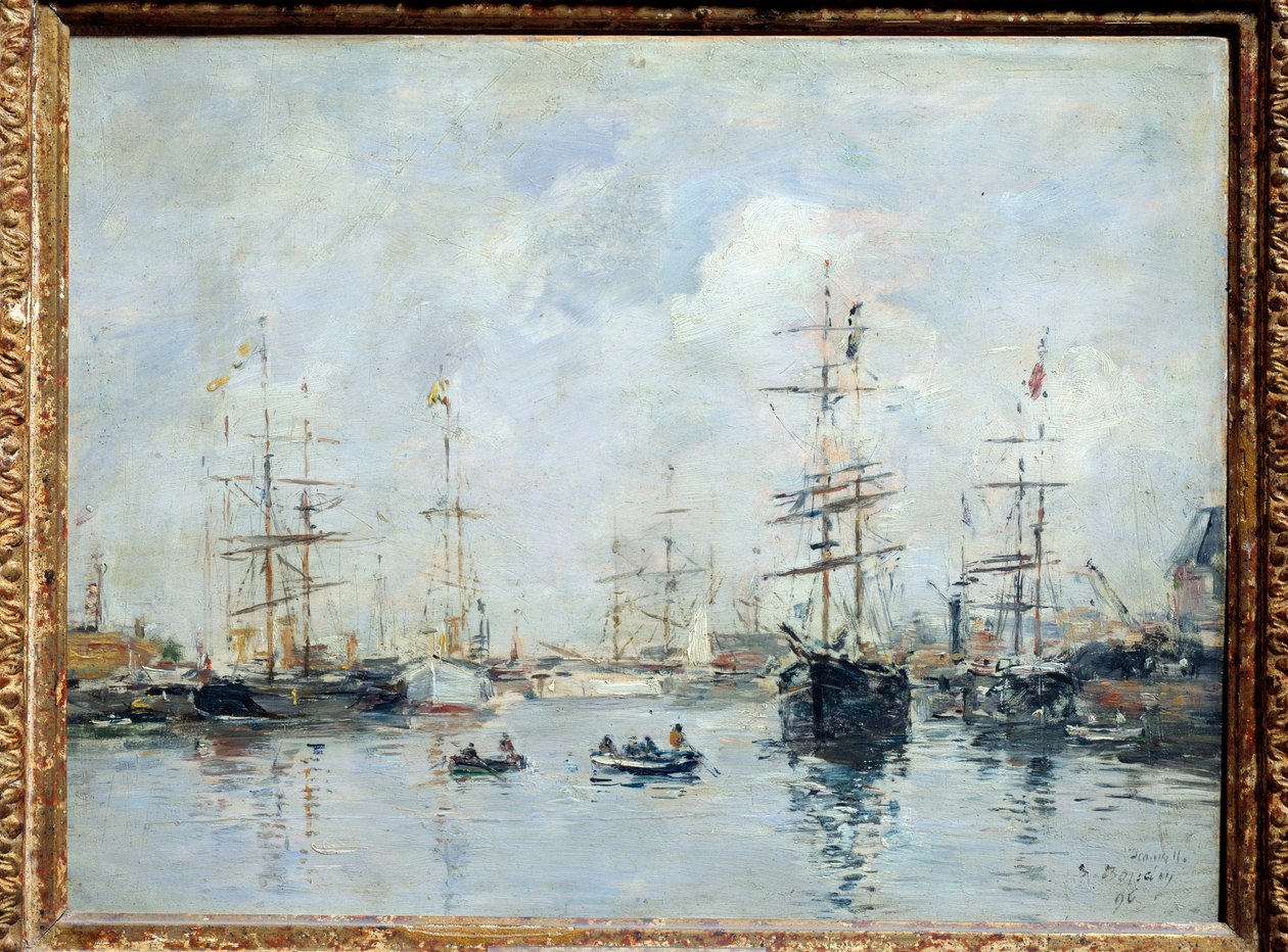 Purjeveneet satamassa, Deauville vuonna 1896 Eugene Louis Boudinin (1824-1898) maalaus 1896 su. 0,26 x 0,35 m Lyon, musee des Beaux Arts tekijältä Eugene Louis Boudin