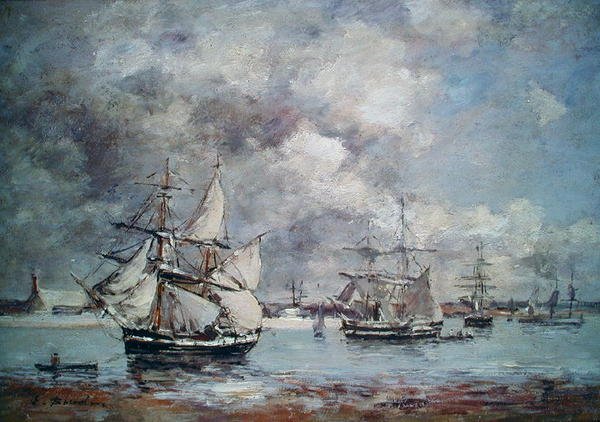 Purjeveneet satamassa (öljy) tekijältä Eugene Louis Boudin