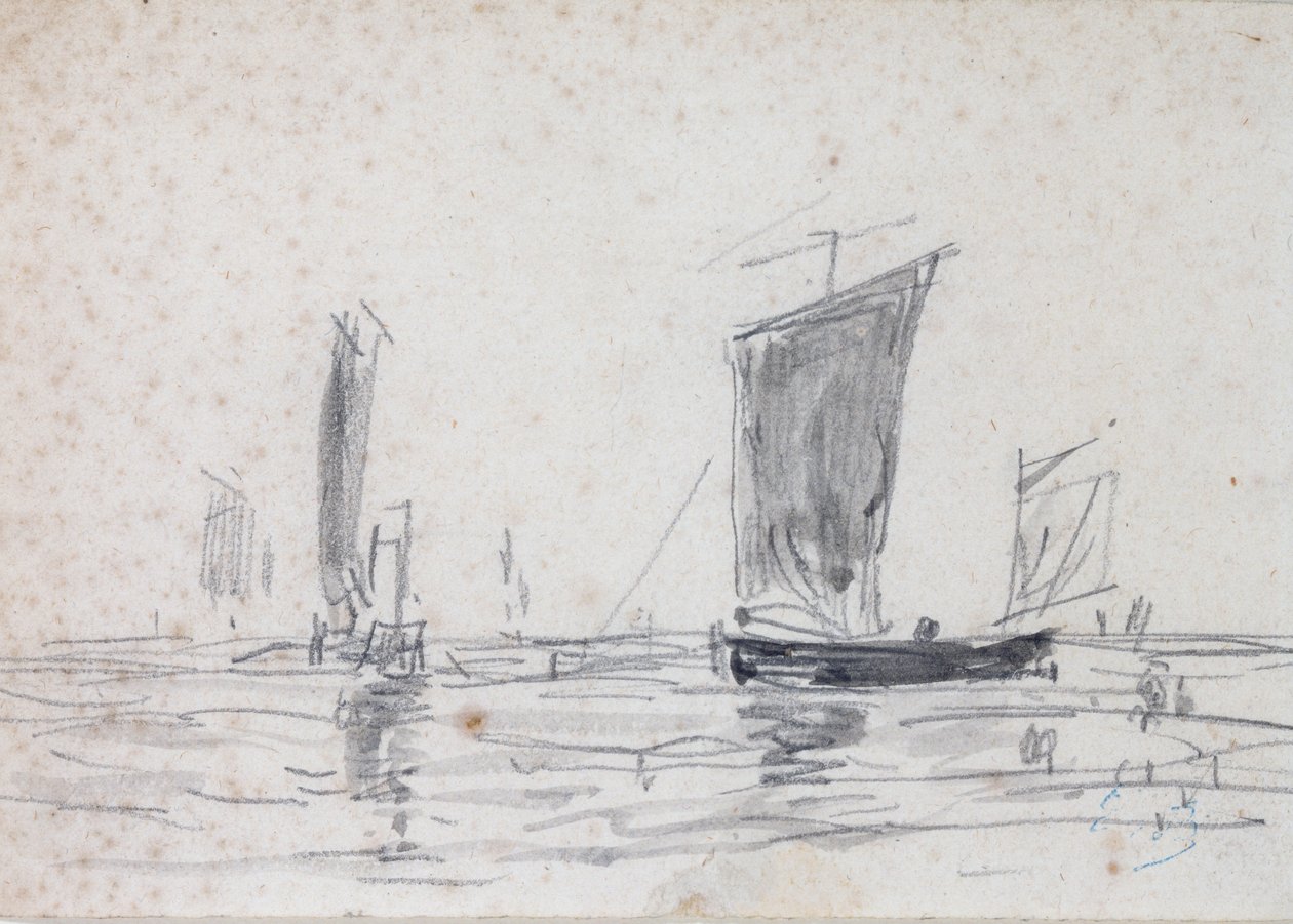 Purjeveneet merellä (pesu ja grafiitti paperille) tekijältä Eugene Louis Boudin