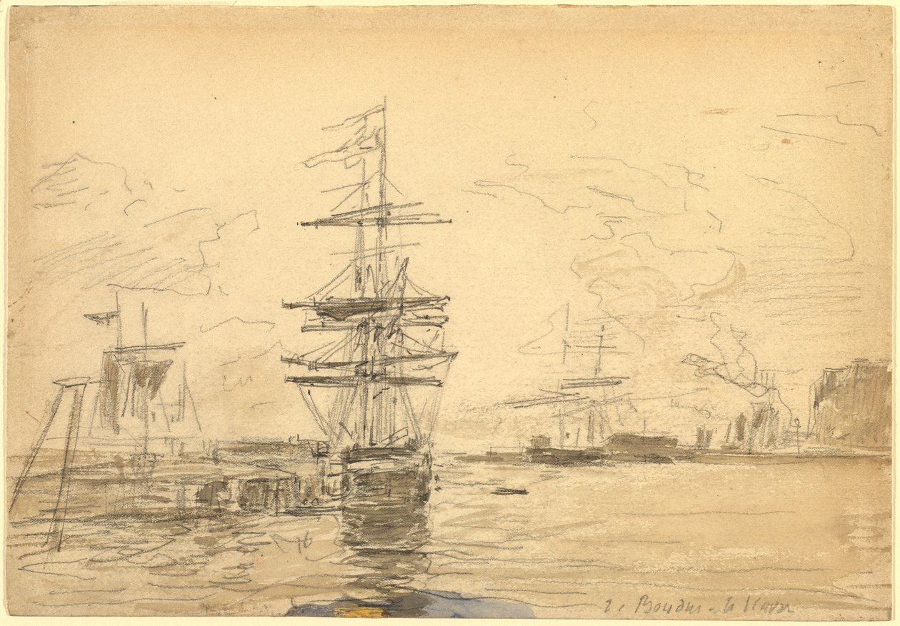 Laivat satamassa, c. 1875. tekijältä Eugene Louis Boudin