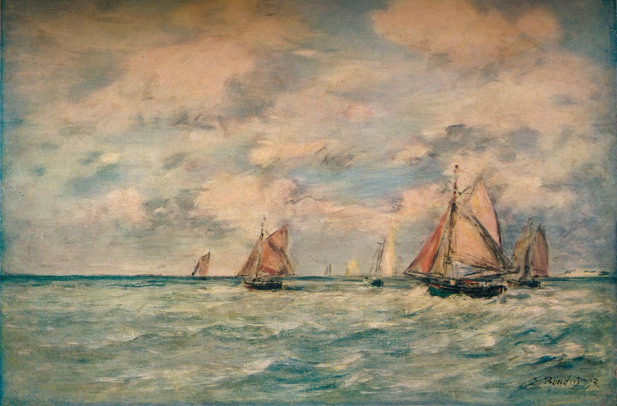 Veneiden poistuminen Trouvillessa, 1895, 1920. tekijältä Eugene Louis Boudin