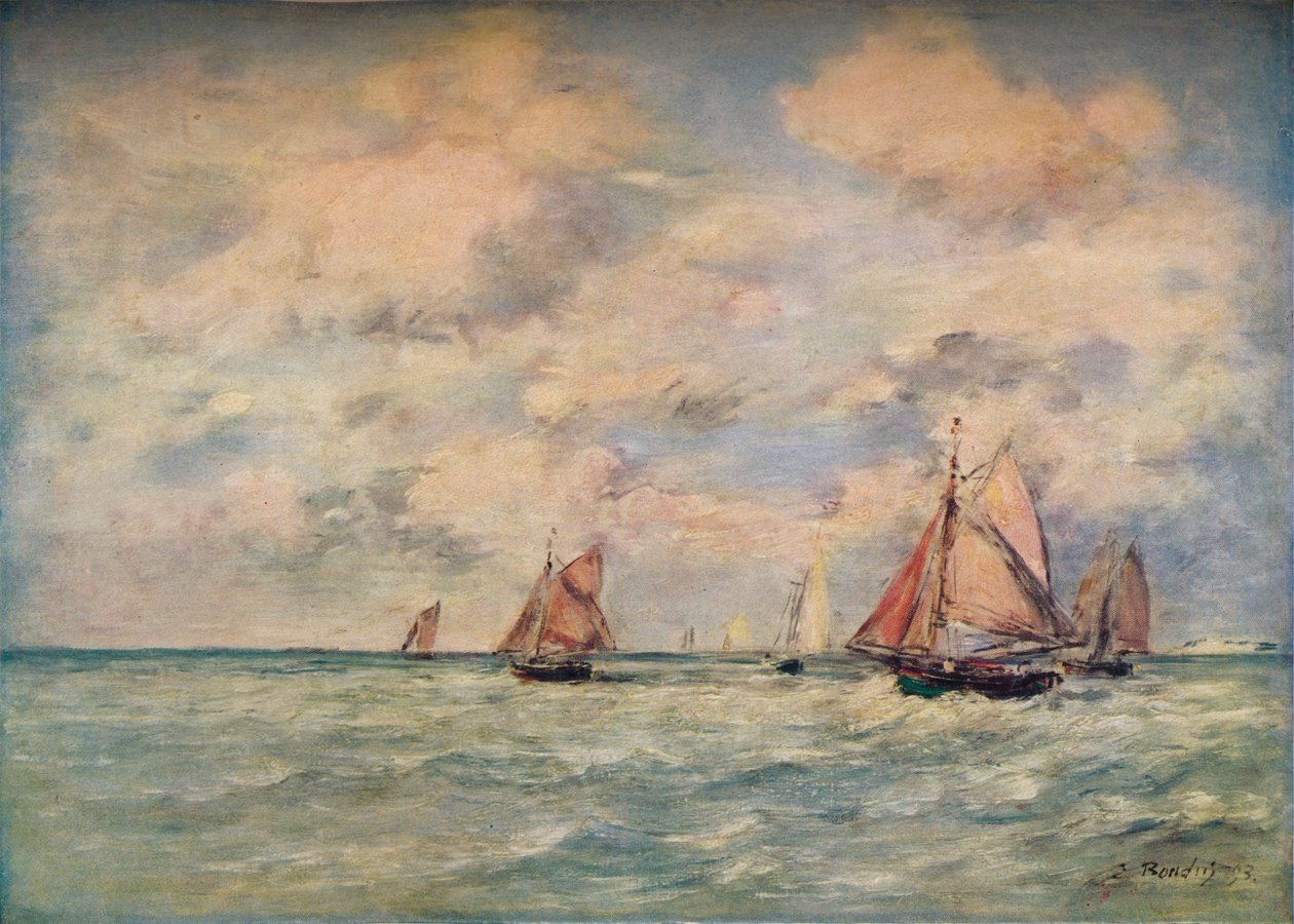 Veneiden uloskäynti Trouvillessa 1800-luvulla tekijältä Eugene Louis Boudin