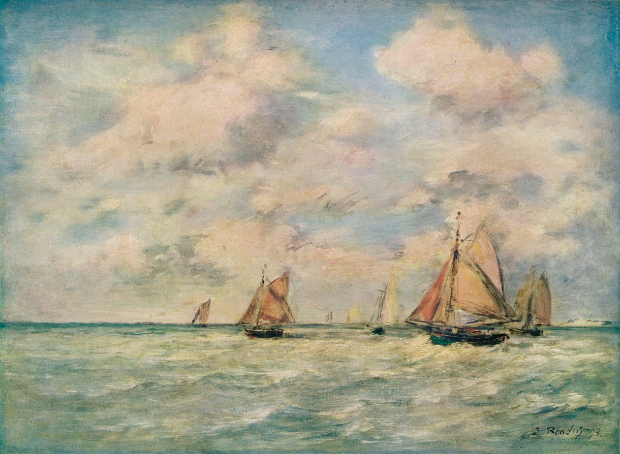 Veneiden uloskäynti Trouvillessa 1800-luvulla tekijältä Eugene Louis Boudin