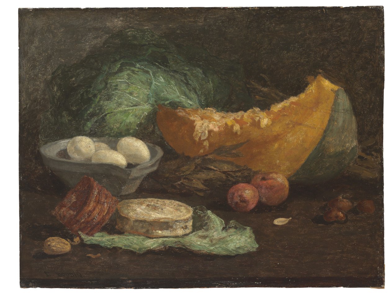 Asetelma munien ja kurpitsan kanssa, n. 1853-56 tekijältä Eugene Louis Boudin
