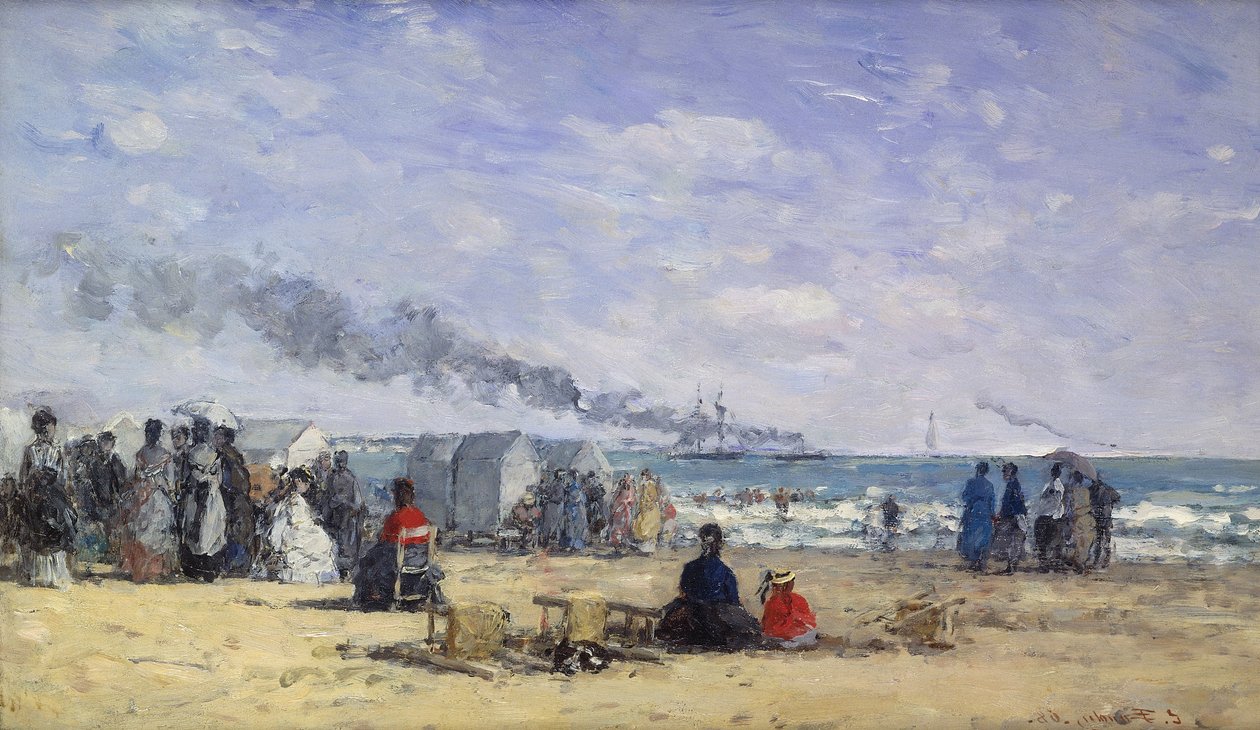 Trouvillen ranta uima-aikaan; Trouville Beach Bathin aikaan, 1868 tekijältä Eugene Louis Boudin