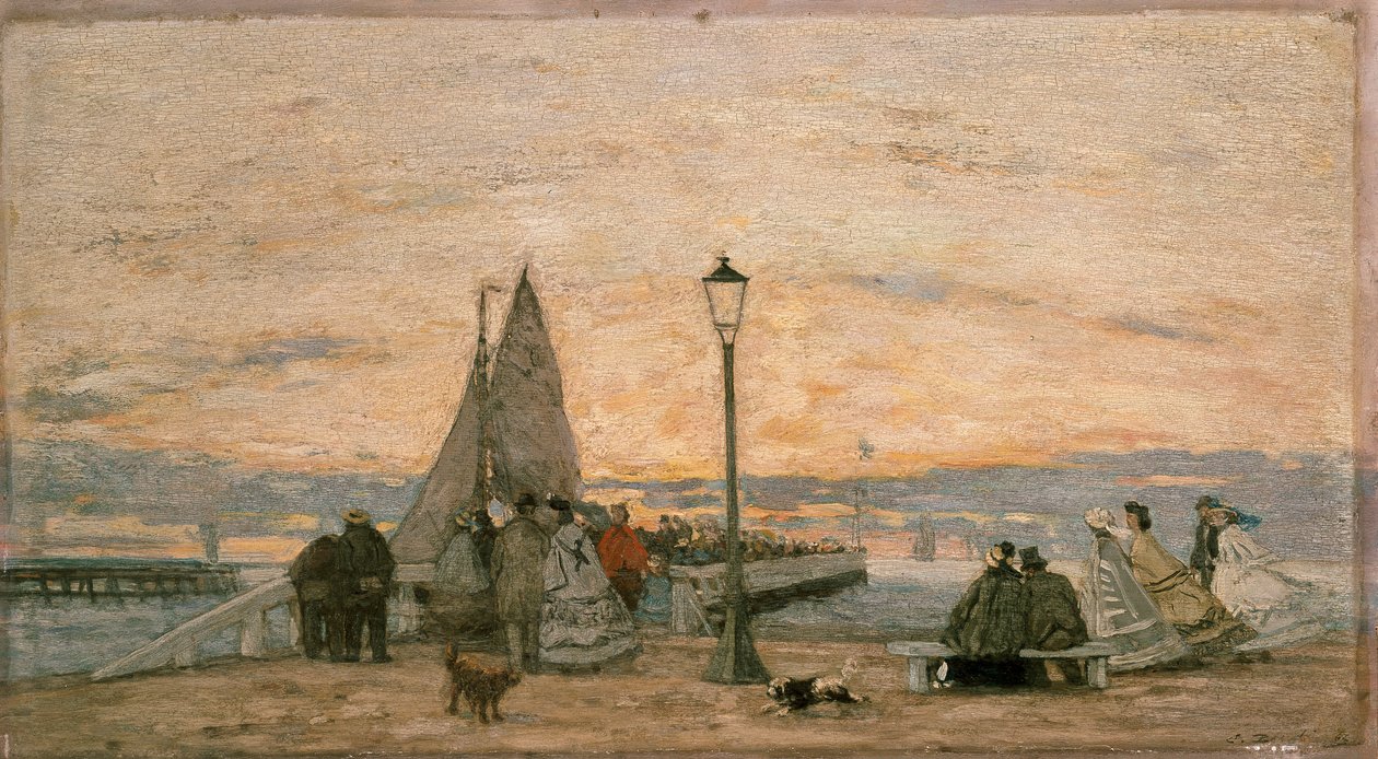 Trouvillen laituri: Auringonlasku, 1862 tekijältä Eugene Louis Boudin